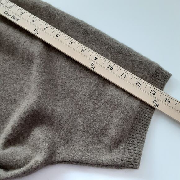 Prive Cashmere 100% Cashmere Sweater Taupe Oatmeal Short Sleeve Womens M Luxury - Picture 7 of 7